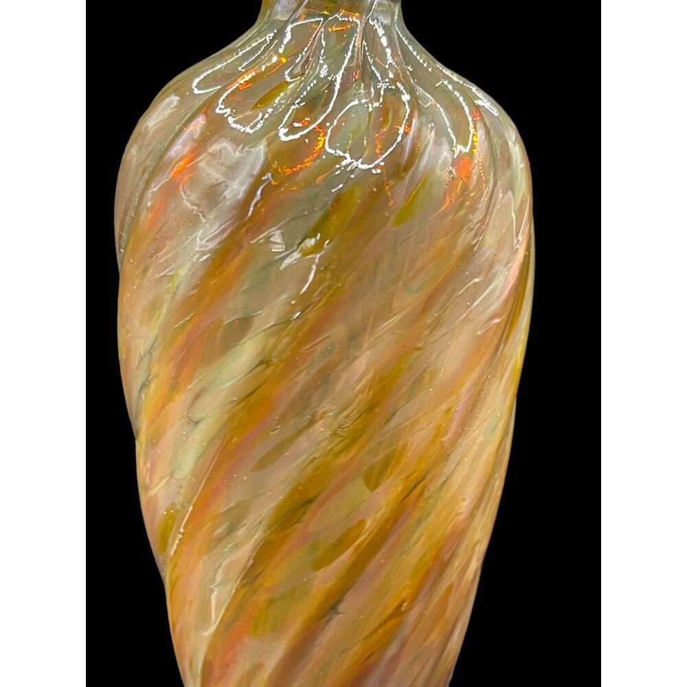 Vintage Hand Blown Glass Amber Swirled Ribbed Drop Ornament - Picture 4 of 5